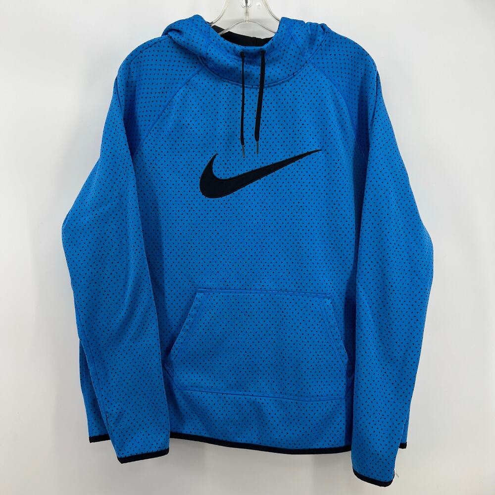Nike Men’s Blue Geometric Dri-Fit Hoodie XL Big Nike Swoosh Sportswear Mock Neck